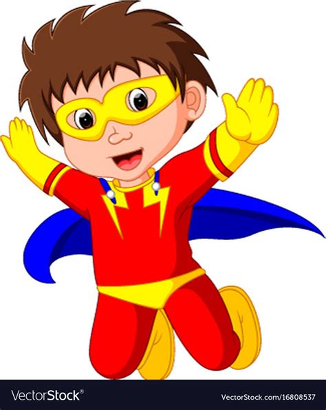 Superhero kid cartoon Royalty Free Vector Image