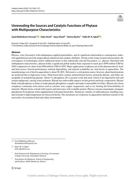 Unrevealing the Sources and Catalytic Functions of Phytase with ...