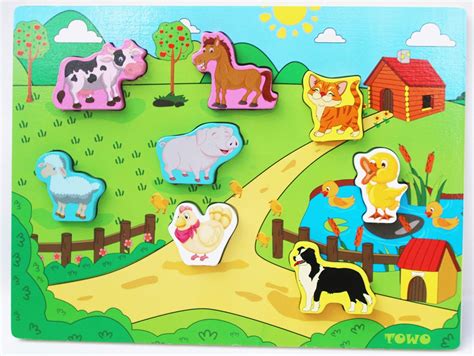 TOWO Wooden Animal Puzzles – Shinnington Farm Animals Peg Puzzles Inset ...