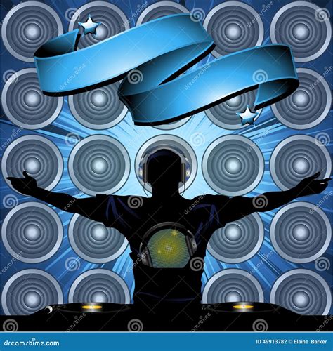 DJ and Banner on Wall Speakers Background Stock Illustration ...