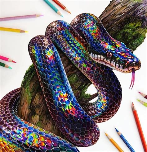 Super Colorful Animal Pencil Drawings | Snake drawing, Rainbow snake ...