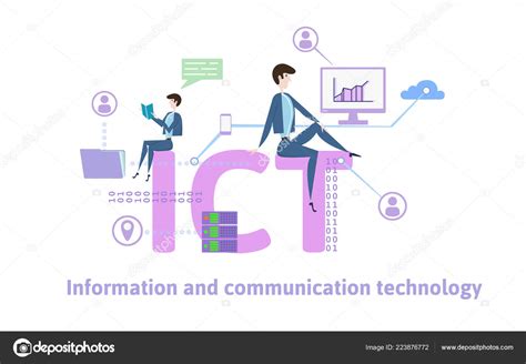 ICT, Information Communication Technology. Concept table with people ...