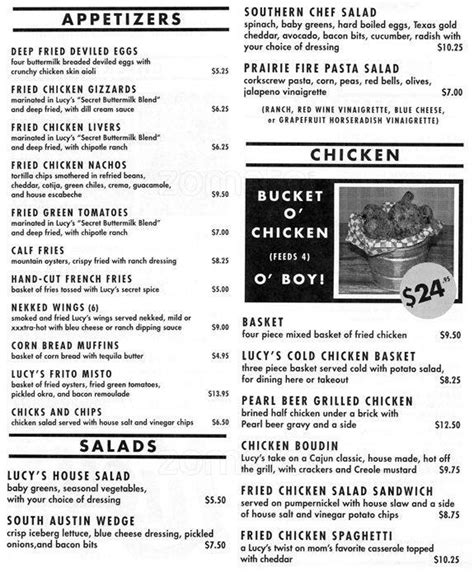 Lucy's Fried Chicken Menu - Urbanspoon/Zomato