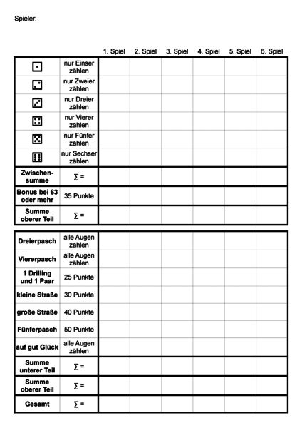 Kniffel Score Sheet - Senioren Yatzy Groß Pdf : Kniffel Extreme Vorlage ...