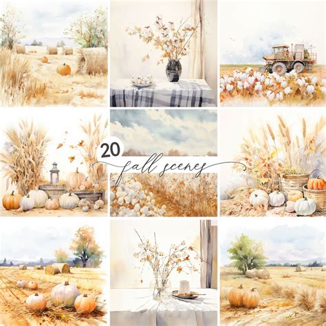 Watercolor Fall Background Clipart, Fall Background Scenes, Autumn ...