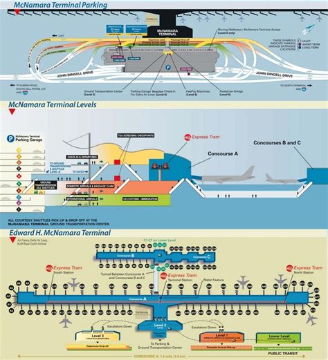 Detroit airport McNamara terminal map Detroit Airport, Detroit Map ...