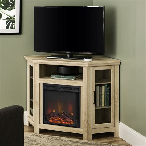 Walker Edison White Oak Corner Fireplace TV Stand for TVs up to 50 ...