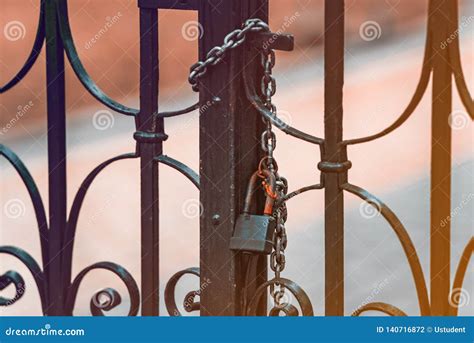 Gate To the Lock with a Chain Stock Photo - Image of padlock, rusty ...