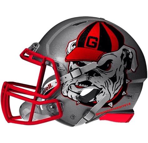 a football helmet with a bulldog face on the side and red trim around ...