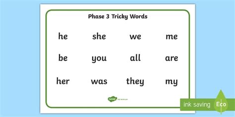 Letters and Sounds Phase 3 Tricky Words - Phonics Resources