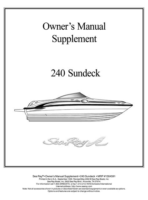 SEA RAY BOATS 240 SUNDECK OWNER'S MANUAL SUPPLEMENT Pdf Download ...