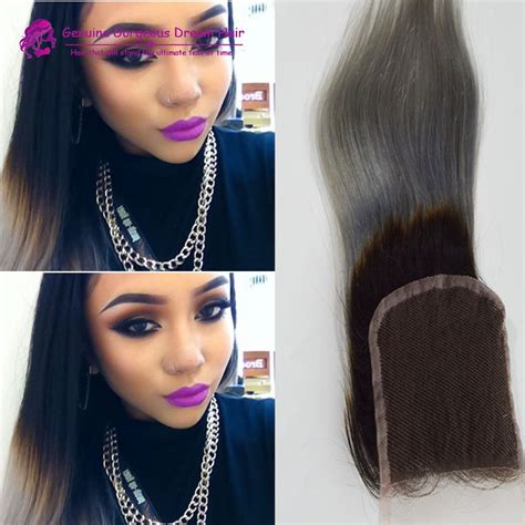 Straight Lace Closure Brazilian Hair 1b/grey 4x4 Middle/free/3 Part ...