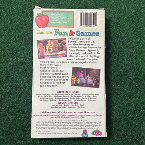 Barney - Barneys Fun and Games (VHS, 2000, Classic Collection) Purple ...