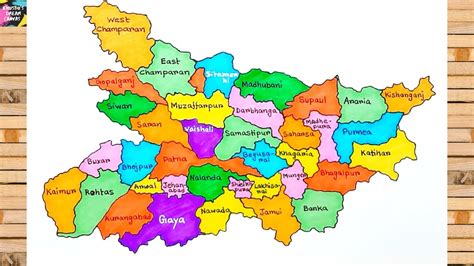 How to draw Bihar map with districts | Bihar map drawing easy - YouTube