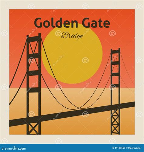 Golden gate bridge poster stock vector. Illustration of flyer - 41199659