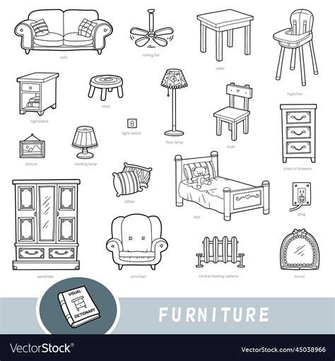 Black and white furniture set collection of items Vector Image