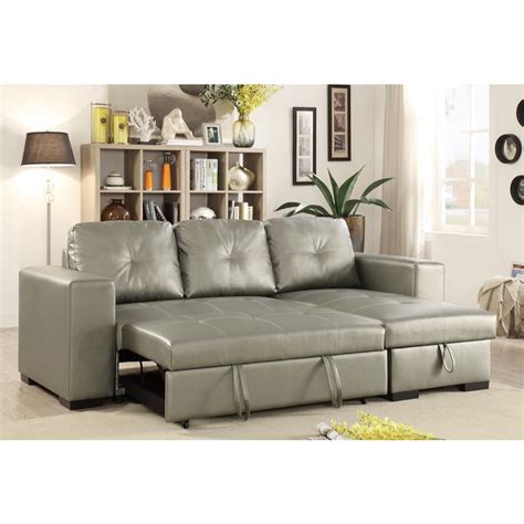 Polyurethane 2 Piece Convertible Sectional Sofa In Silver - Walmart.com ...