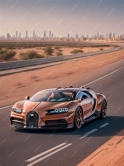 Premium AI Image | Bugatti Chiron in a copper metallic color drivie