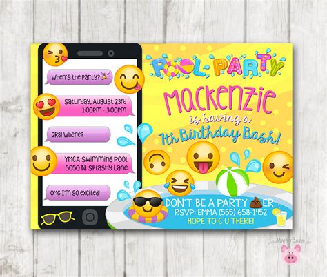 Printable Emoji Pool Party Party Invitation – Happy Barn