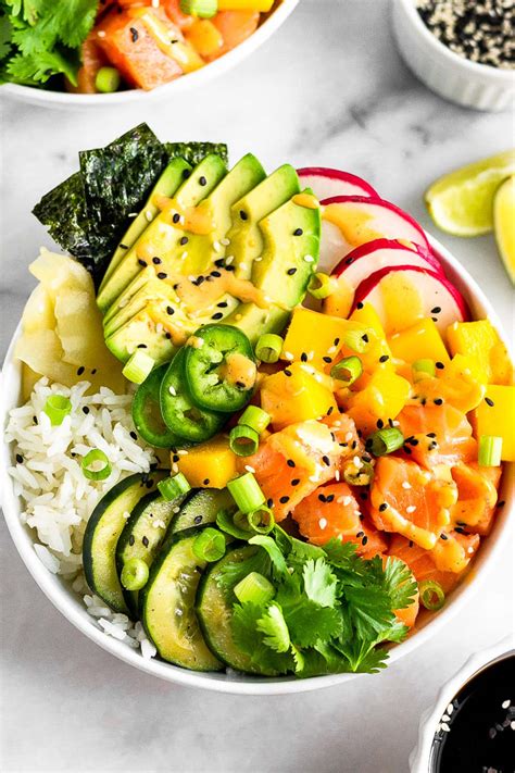 Salmon Poke Bowl with Spicy Mayo (Gluten-Free) - Eat the Gains