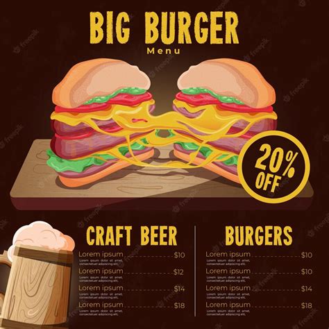 Premium Vector | Big burger menu