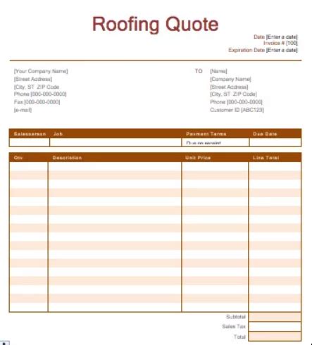 Roofing Quote Template: 6 Free Word, Excel and PDF Format Templates ...