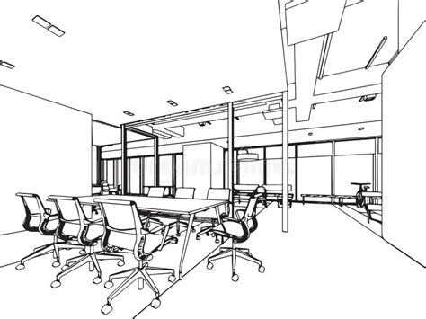 Interior Outline Sketch Drawing Perspective of a Space Office Stock ...