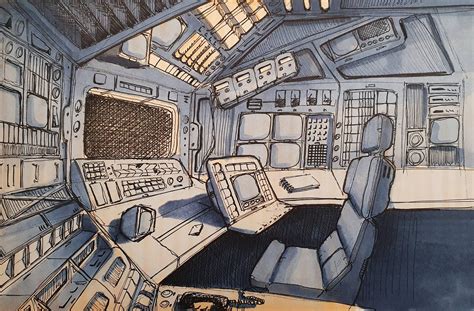 A little spaceship interior I drew. : r/scifi