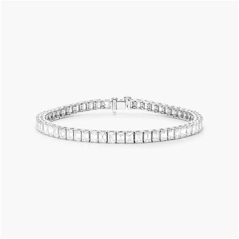 14K White Gold Emerald Shape Lab-Grown Diamond Tennis Bracelet (8.00 ...