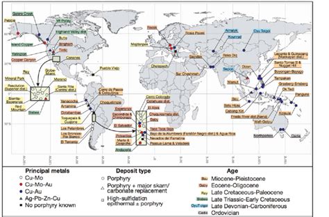 Global map of the location, age, deposit type and principal metals of ...