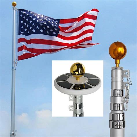 25ft Flag Pole Kit Telescopic Aluminum Flagpole Solar Lights 2 Flags ...