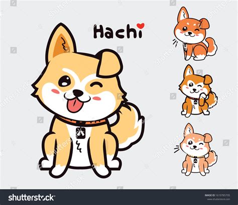 Vector Set Cute Hachiko Dog Stock Vector (Royalty Free) 1619785795 ...