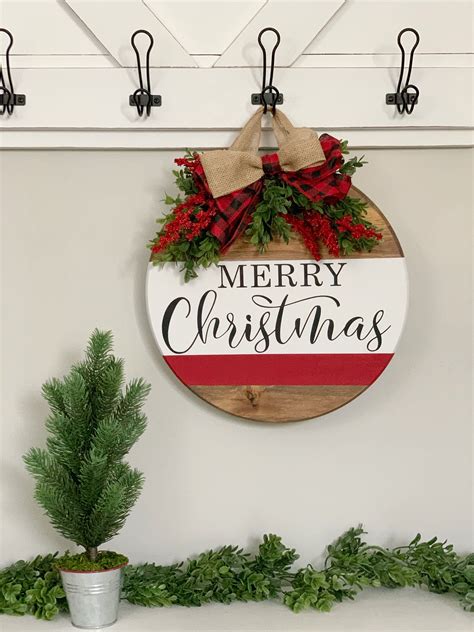 Front door Decor Round Door Hanger Farmhouse Christmas Decor Merry ...