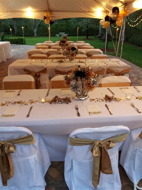 White & Gold Table Linens Setup Party