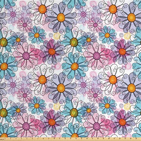 Flower Fabric by The Yard, Retro Spring Floral Pattern Grunge Funky ...