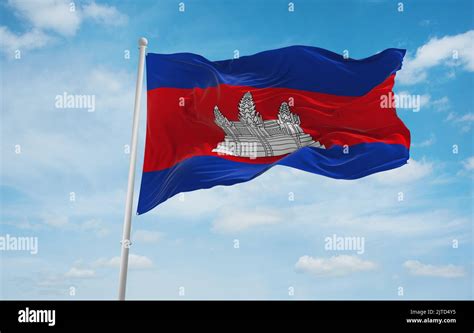 flag of Austroasiatic peoples Cambodians Khmer people at cloudy sky ...