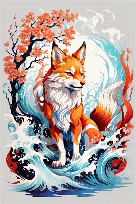 Kitsune Tattoo Design with Fantasy Art Elements | Fox art print, Fox ...