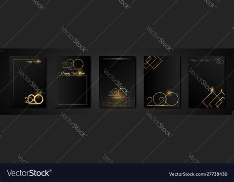 Set cards 2020 happy new year gold texture golden Vector Image