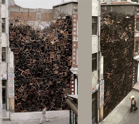 "1550 Chairs Stacked Between Two City Buildings" Doris Salcedo ...