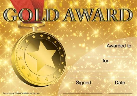 30 Gold Award Certificates for school teachers, 250gsm A5 silk finish ...