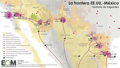 El mapa de la frontera entre México y Estados Unidos - Mapas de El ...