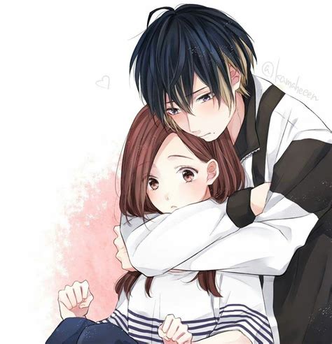 Couple Anime Hug : Woman hugging man anime illustration, Hu014dtaru014d ...