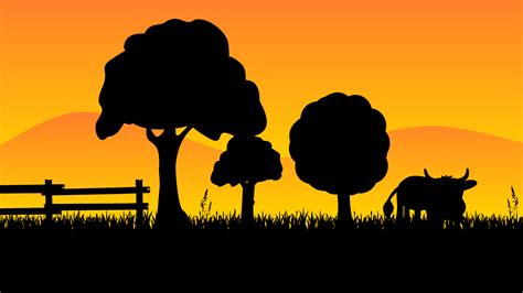 Silhouette of Farm at Sunset Clip Art Image - ClipSafari