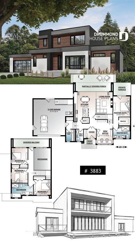 Modern Cubic house plan, master suite, 4 bedrooms, open floor plan ...