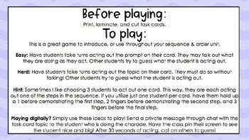 Sequence and Order Charades Text Structure Task Card Game by 4thgradeflair