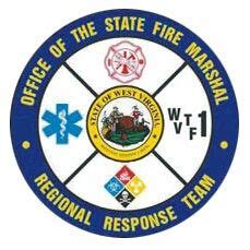 the state fire marshal logo is shown in blue and white with an emt ...