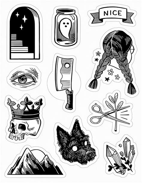 Grunge stickers | Tattoo flash sheet, Black stickers, Flash tattoo