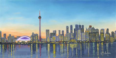 Toronto Skyline Framed Canvas Art - Night - Robert The Artist