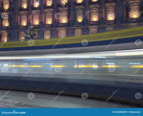 Tram at Night in Zurich Bahnhofstrasse in a Long Exposure in ...