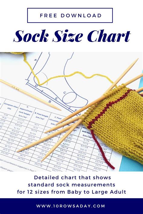 Sock Size Chart - Free Download - 10 rows a day